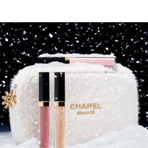 Chanel Holiday 2024 Lip Gloss Trio with Cosmetic Bag New